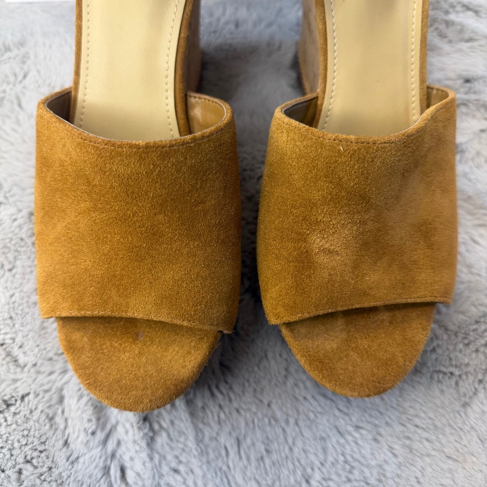 Marc Fisher Hillory Tan Suede Cork Platform Wedge Sandals Ankle Strap Womens 10M - Picture 11 of 11